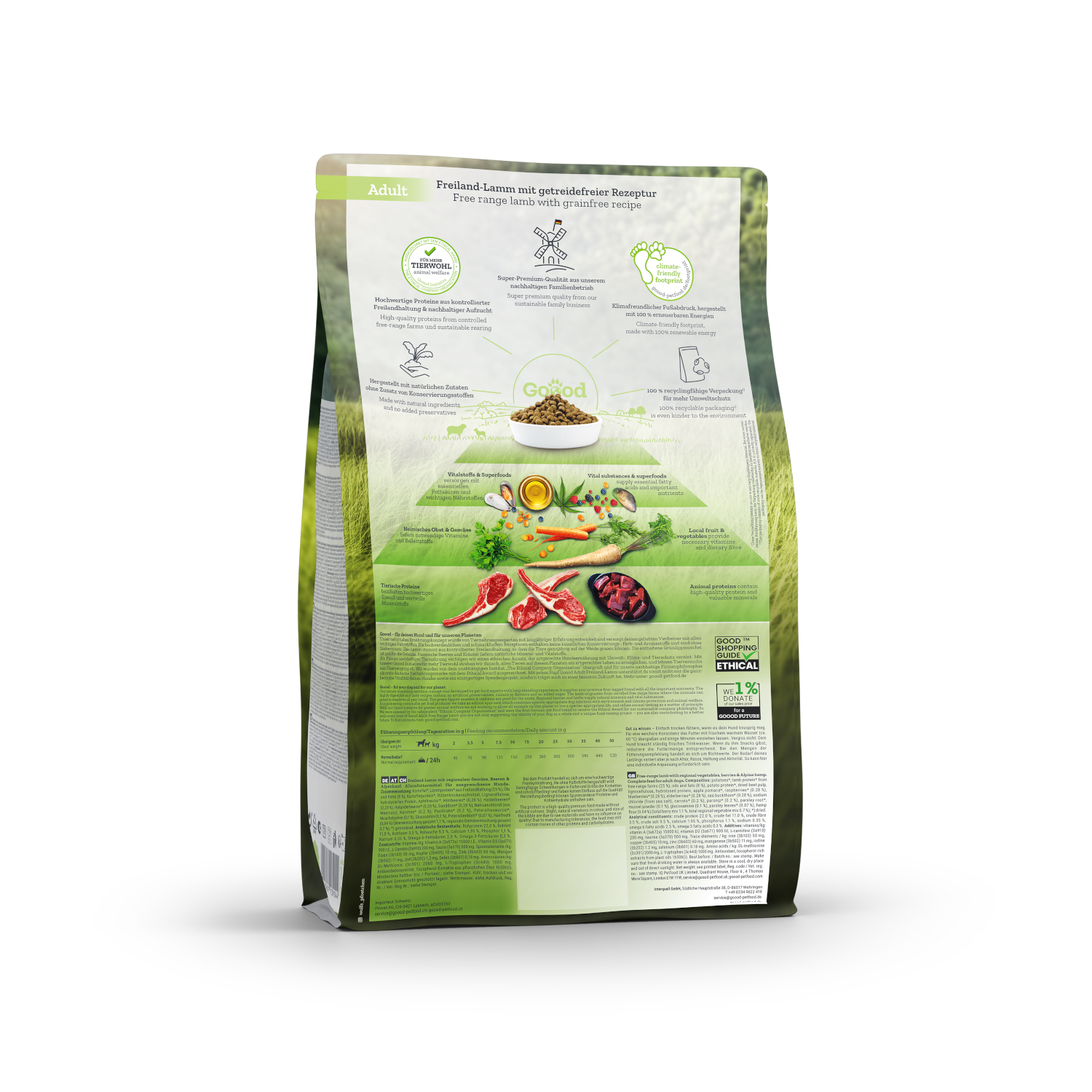 Croquettes chien adulte à l'agneau fermier sans céréales - 10 kg